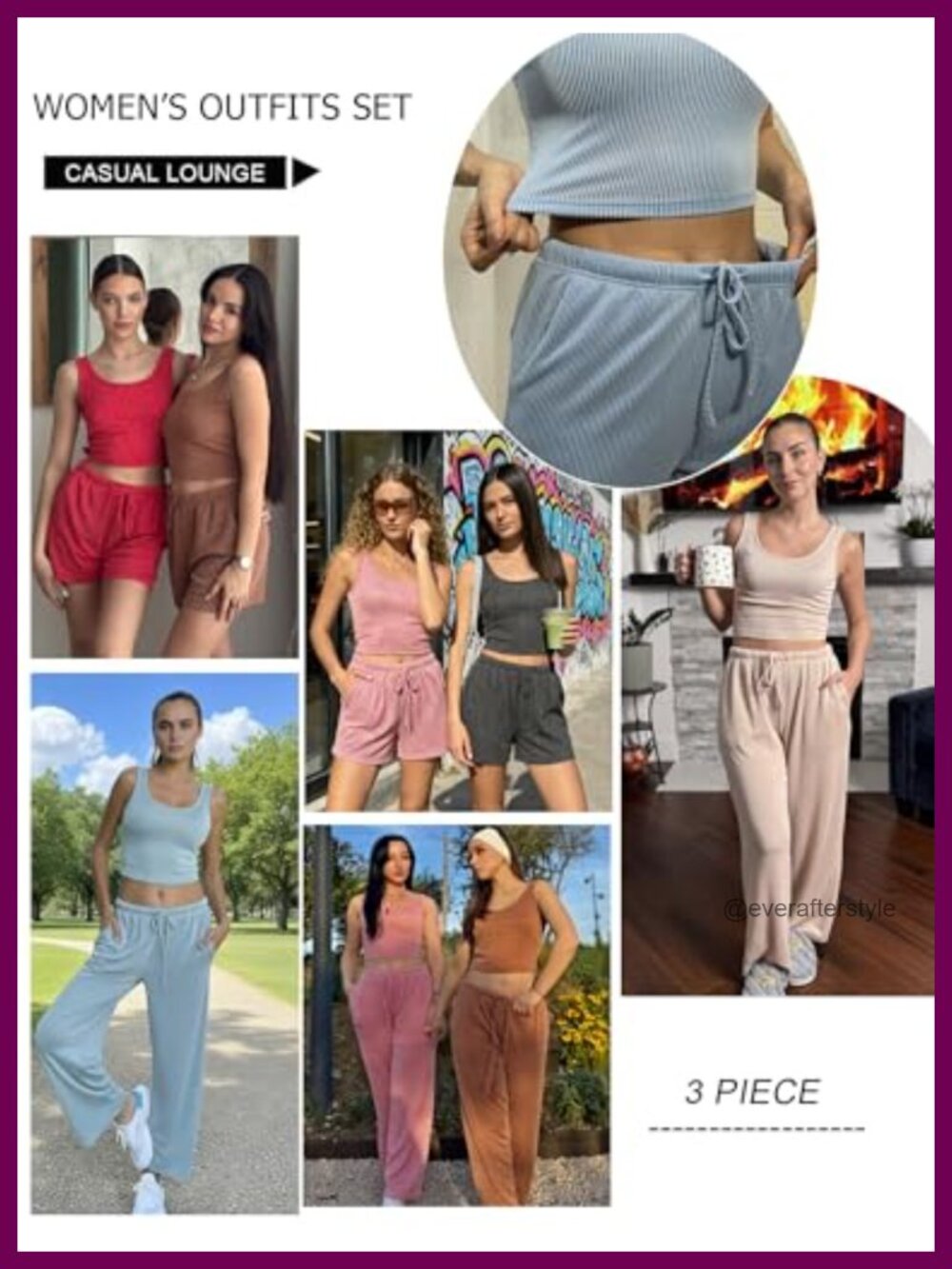 3 Piece Lounge Set Twisted Rib Knit Crop Top Shorts & Pants Set - Picture 4 of 6